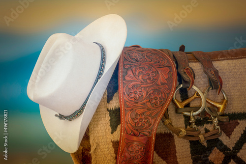 cowboy hat and western tack