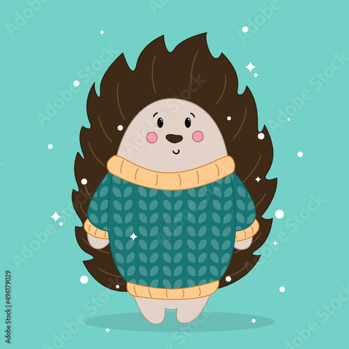 hedgehog vector  cute hedgehog in knitted sweater  forest animals  cartoon hedgehog  hedgehog in hand drawing style