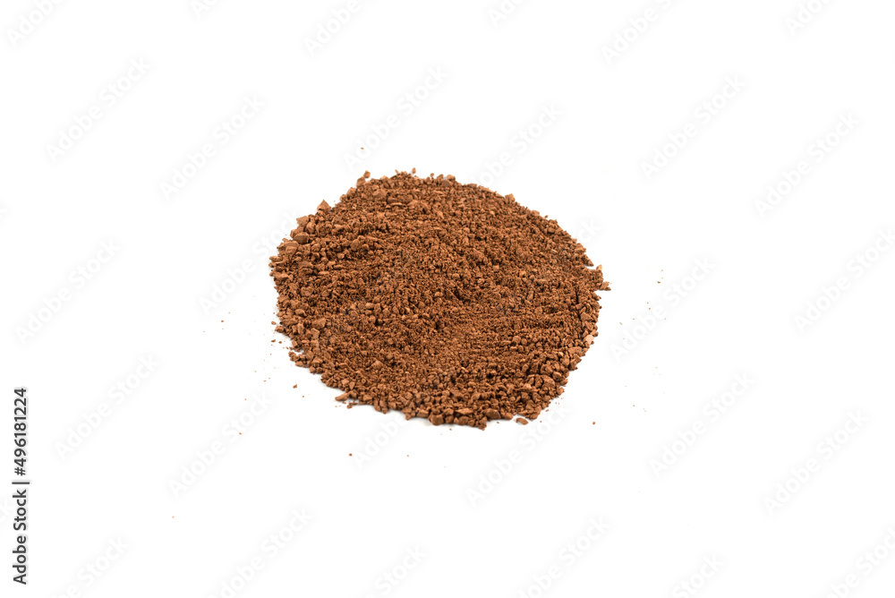 Makeup cosmetics. Eyeshadow in brown color crushed palette, colorful eye shadow powder on white background