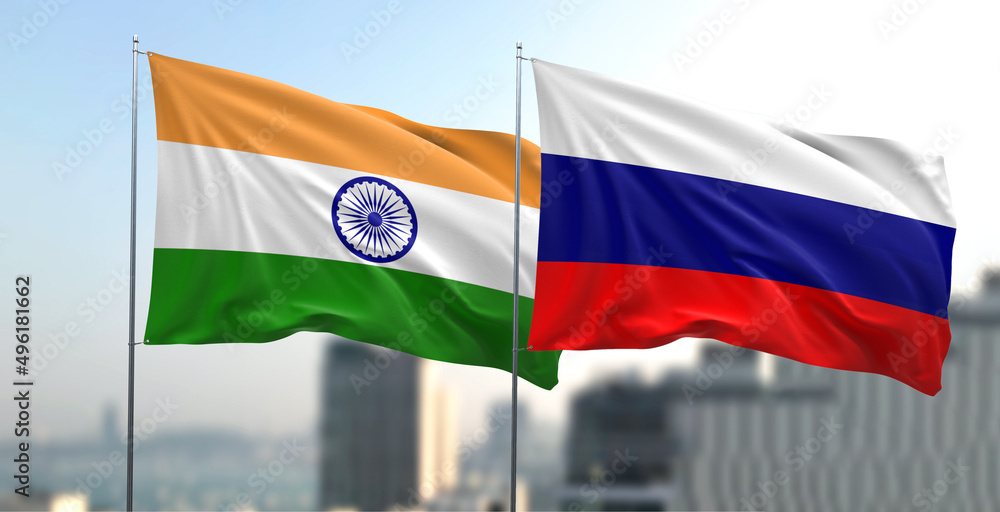 Flagi narodowe Rosji i Indii - obrazy, fototapety, plakaty 