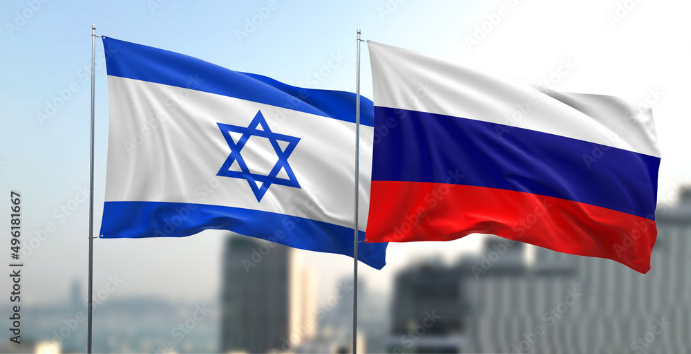 Flagi narodowe Rosji i Izraela - obrazy, fototapety, plakaty 