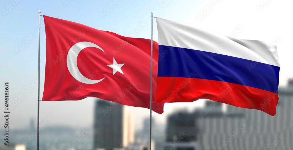 Flagi narodowe Rosji i Turcji - obrazy, fototapety, plakaty 