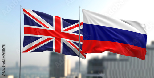 Flagi narododowe Rosji i Wielkiej Brytanii