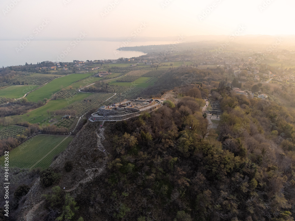 Lake Garda, Italy. Aerial drone photography. View of rocca di manerba