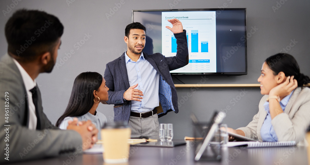Fototapeta premium This should help our case. Shot of a young businessman giving a presentation.