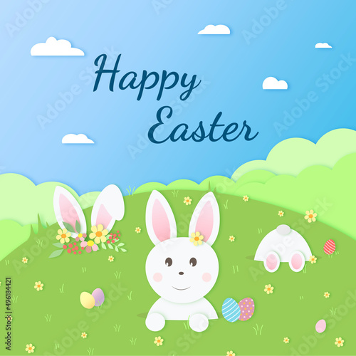 easter card with bunny in a paper cut style