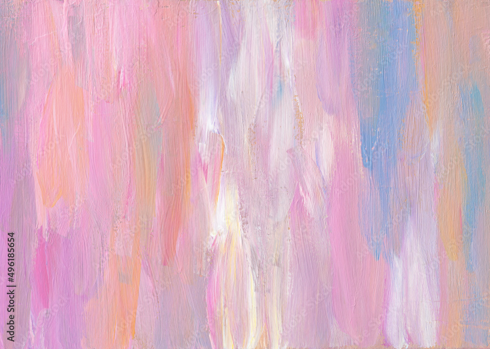 Abstract pastel pink, purple and yellow textured background. Brush strokes on paper. Contemporary art. Hand painted backdrop