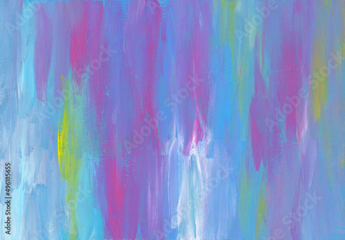 Fototapeta Naklejka Na Ścianę i Meble -  Abstract pastel pink, blue, purple and yellow textured background. Brush strokes on paper. Contemporary art. Hand painted backdrop