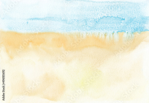 Watercolor pastel yellow and blue background texture. Stains on paper, hand painted.