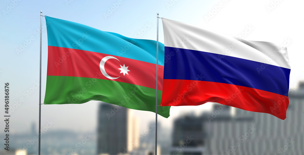 Flagi narodowe Rosji i Azerbejdżan - obrazy, fototapety, plakaty 