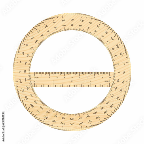 Vector illustration protractor ruler isolated on white background. Realistic protractor in flat style. Measurement and drawing tool. Tilt angle meter.