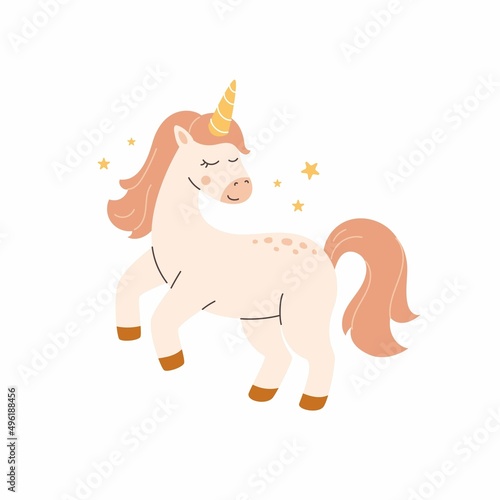 Cute Unicorn pony cartoon jump, Nursery decoration, vector character, Fairytale horse. Scandinavian simple style