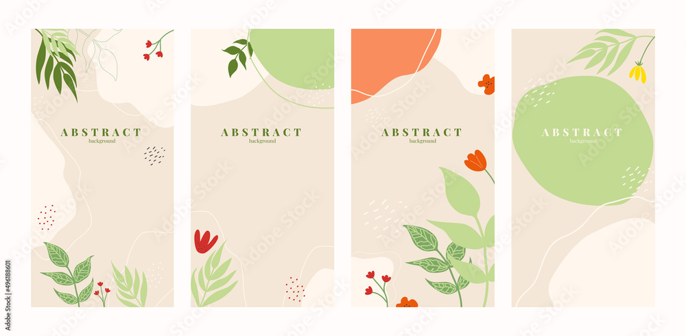 Vector floral set of abstract background, spring, summer print. Social media story background