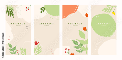 Vector floral set of abstract background, spring, summer print. Social media story background