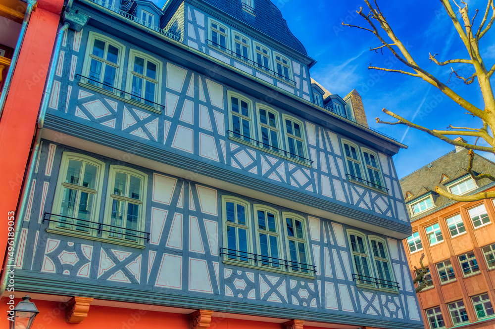 Traditional German style houses in old town of Frankfurt am Main.