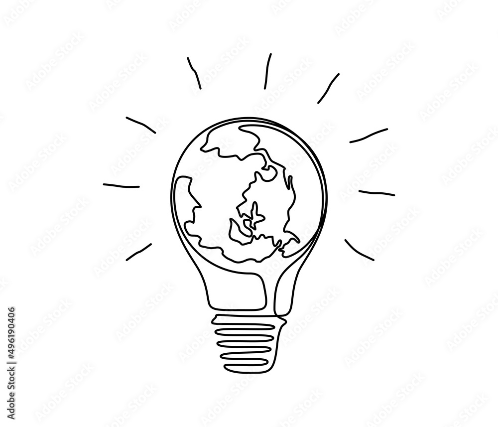 Fotografie Planet earth with lightbulb in one continuous line drawing