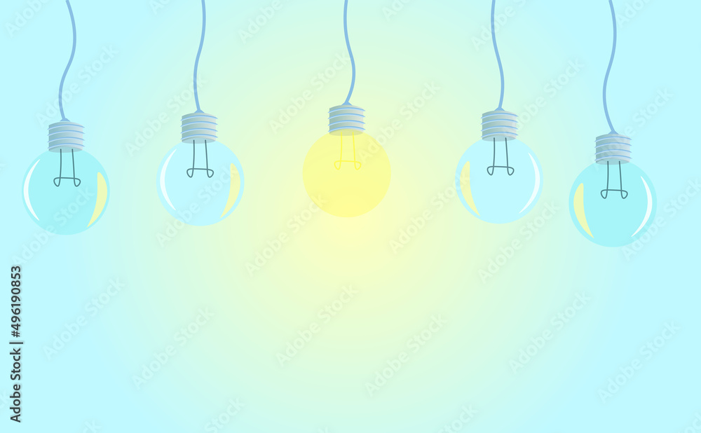 Contemporary Set of light bulbs socket at the top with one glowing. Trendy flat vector light bulb icons with concept of idea on yellow background. Contemporary Set of light bulbs socket at the top with one glowing. Trendy flat vector light bulb icons with concept of idea on yellow background.