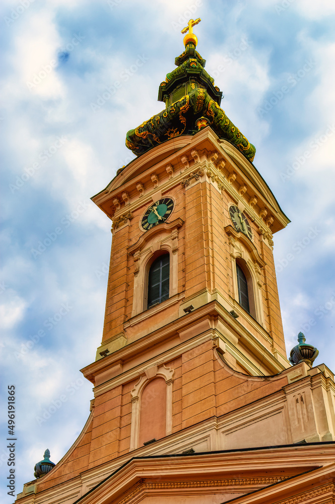 Bell and clock tower of Serbian Orthodox church in Novi Sad, Serbia. Bell and clock tower of Serbian Orthodox church in Novi Sad, Serbia.