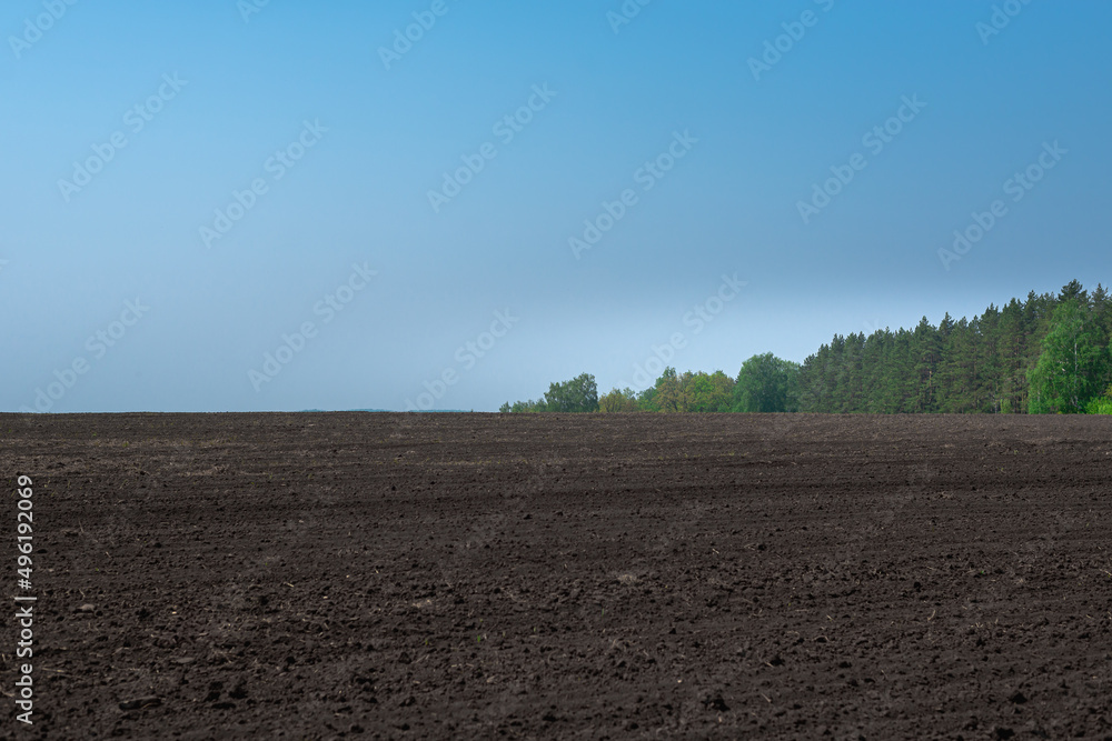 The field after processing the tractor in the spring before planting. The field after processing the tractor in the spring before planting.