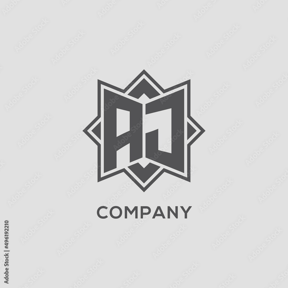 Monogram AJ logo with eight point star style design Stock Vector ...