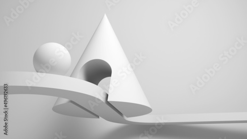 Fototapeta Naklejka Na Ścianę i Meble -  Abstract cgi installation with a ball rolling on a curved lane, 3d