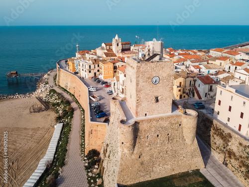Aerial photograph of the Svevo castle of Termoli in the Molise region of Italy which characterizes with its profile the image of the medieval village of the city 