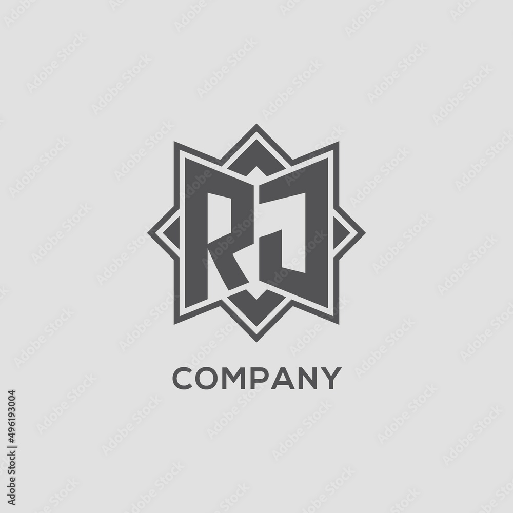Monogram RJ logo with eight point star style design Stock Vector ...