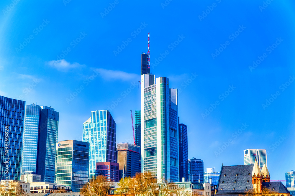 Obraz premium Aerial view over financial district of Frankfurt am Main, Germany.