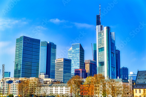 Aerial view over financial district of Frankfurt am Main  Germany.