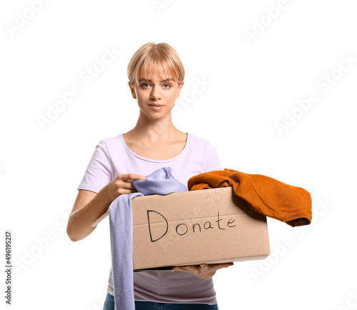 Young woman holding box wit...