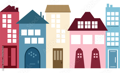 Wall art, wallpaper, wall sticker, children's room decor. Nursery wall art, Vector illustration. Scandinavian style. Cute city, village background design.