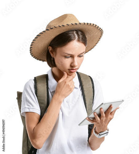 Female tourist with tablet ...