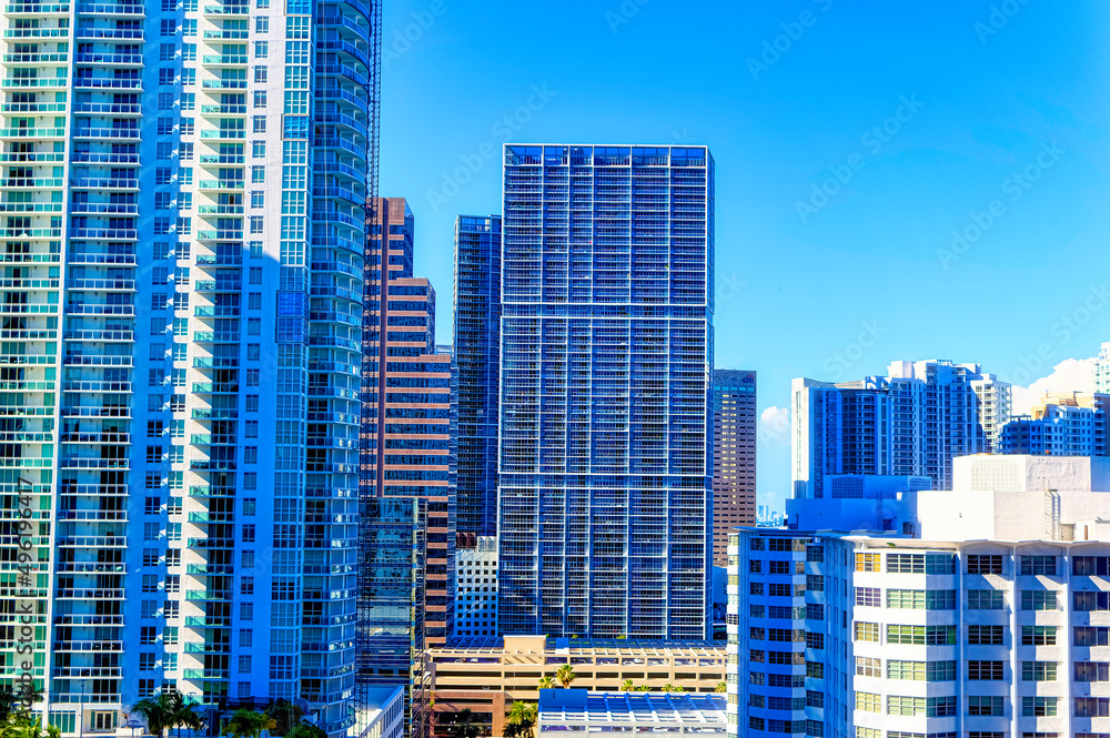 Aerial view over financial district of Miami, Florida, USA.