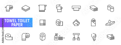 Paper towel toilet line icon napkin hand gygiene. Towel bathroom vector restroom dispenser sanitary textile toilet paper