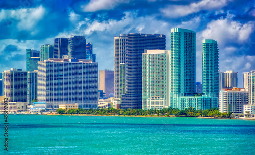Modern business buildings in downtown of city of Miami, Florida, USA.