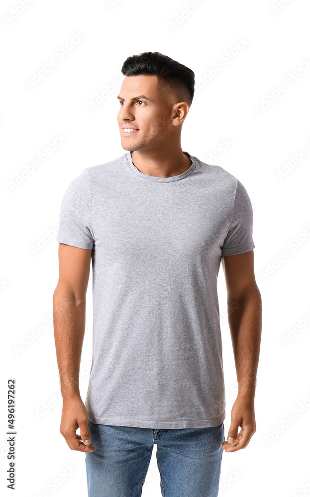 Handsome young man in stylish t-shirt isolated on white Handsome young man in stylish t-shirt isolated on white