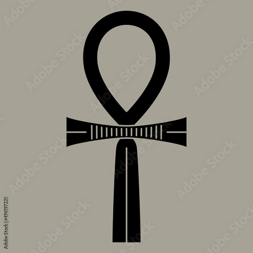 Ankh cross. Key of life. Ancient Egyptian sacred symbol. Monochrome silhouette.