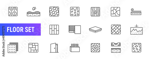 Wood material line icon pictogram. Floor metal parquet construction roof laminate pattern frame set