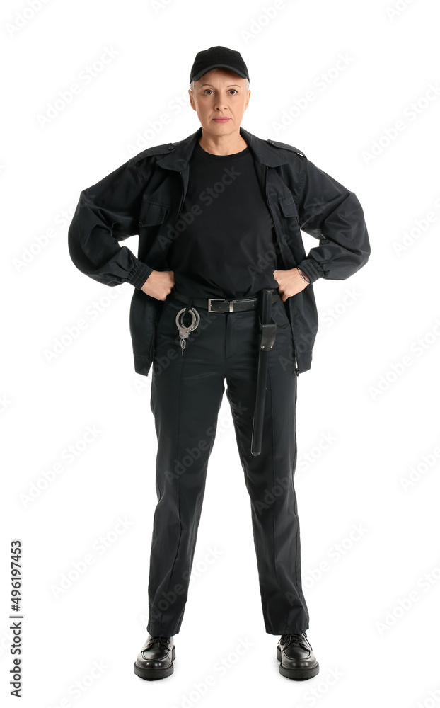 Female security guard isolated on white