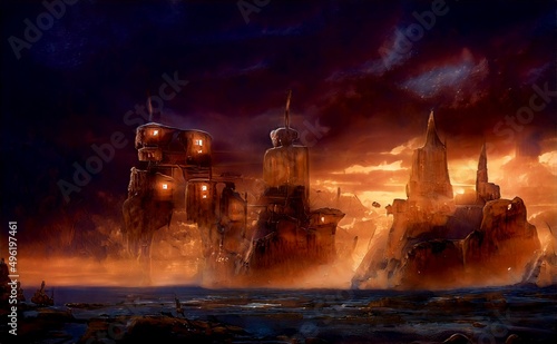 Backgrounds 3D illustration Alien planet Sci-fi Game 