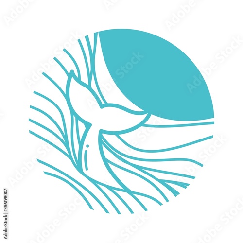 Whale tail and sea vector icon illustration