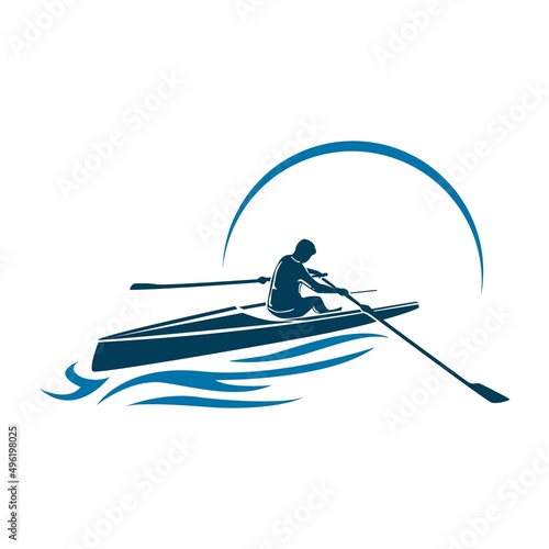 Vector logo illustration of a rower on the river