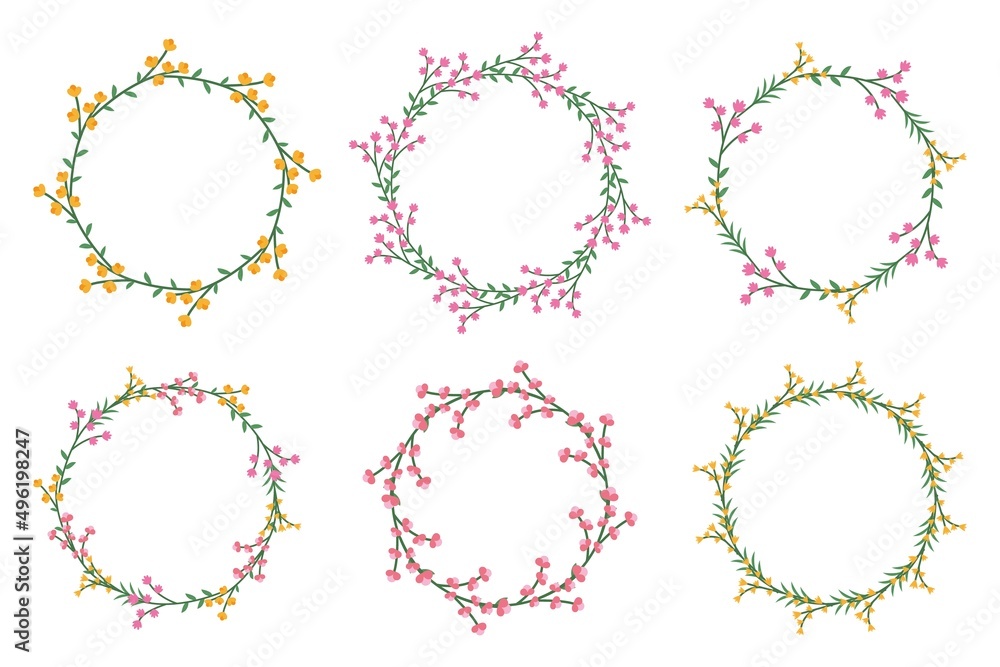 Set of floral wreaths in the shape of a circle. Element for designing postcards, banners, flyers Set of floral wreaths in the shape of a circle. Element for designing postcards, banners, flyers