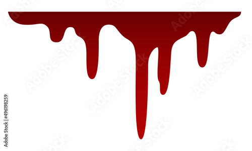 Red liquid drip. Dripping blood, spilled ketchup or ink, horizontal border, halloween decoration element, vector isolated illustration