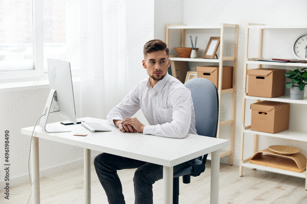 handsome businessman office worker in a white shirt workplace handsome businessman office worker in a white shirt workplace