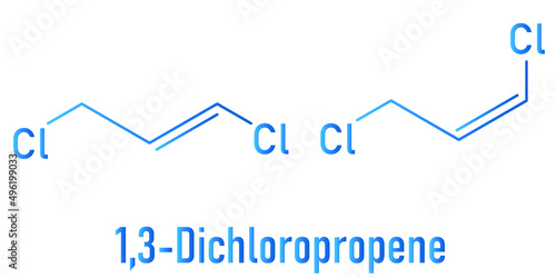 1,3-dichloropropene (dichloropropene) pesticide molecule. Skeletal formula.