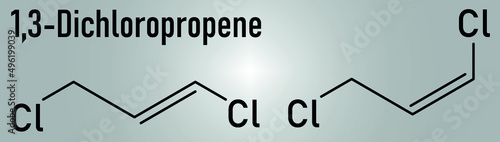 1,3-dichloropropene (dichloropropene) pesticide molecule. Skeletal formula.