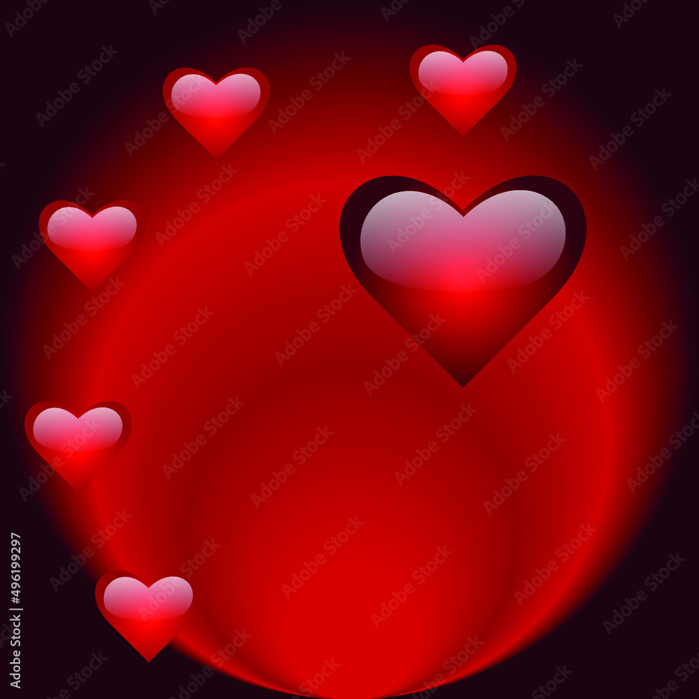 Red voluminous hearts on a dark red background love symbol vector illustration 