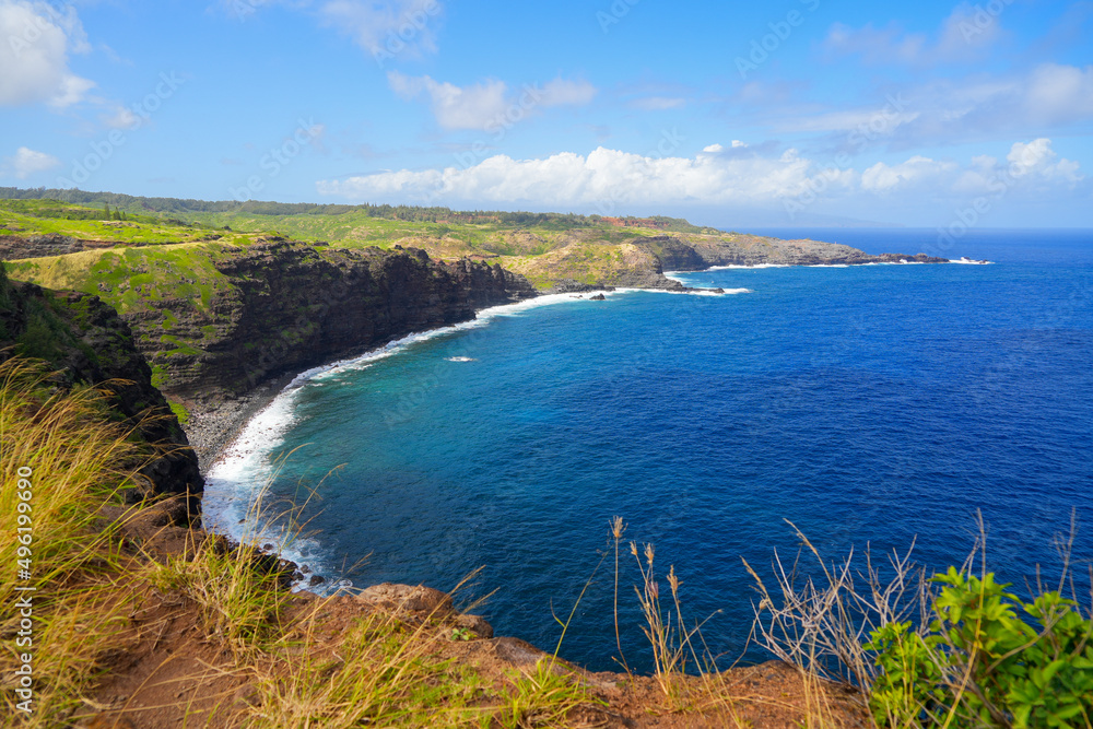Poelua Bay seen from ʻOhai Trail along Kahekili Highway in West Maui, Hawaii, United States