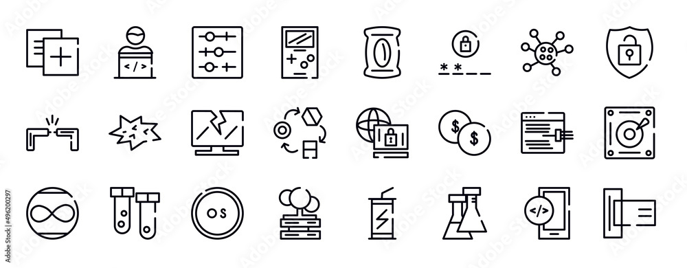 information technology thin line icons collection. information technology editable outline icons set. germs, theft, cable break, comic, broken laptop, transformation stock vector.